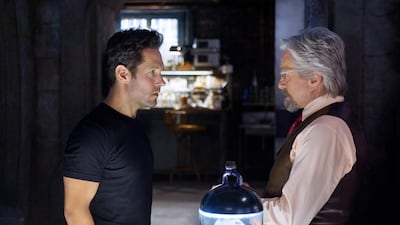 Paul Rudd, left, and Michael Douglas in Any-Man. Zade Rosenthal / Marvel