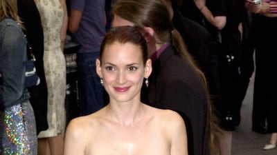 Winona Ryder in mauve at the British premiere of 'Planet Of The Apes' in London, England, on August 14, 2001. Getty