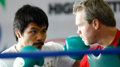 Manny Pacquiao trains with Freddie Roach in Baguio in the Philippines.