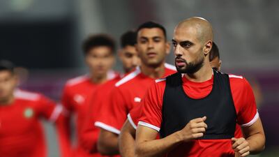 Sofyan Amrabat of Morocco trains for the play-off against Croatia. EPA