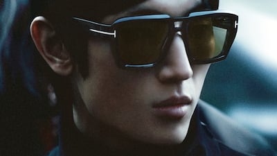 Tom Ford's orange-tinted glasses with the instantly recognisable t-motif along the arm. Photo: Tom Ford
