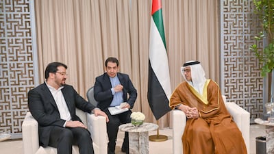Sheikh Mansour bin Zayed, Vice President, Deputy Prime Minister and Minister of the Presidential Court, received Iran's Minister of Roads and Urban Development Mehrdad Bazrpash on the sidelines of the event