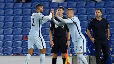 Chelsea's Ruben Loftus-Cheek (left) is replaced by substitute Ross Barkley during the Premier League match at the AMEX Stadium, Brighton. PA Photo. Picture date: Monday September 14, 2020. See PA story SOCCER Brighton. Photo credit should read: Glyn Kirk/NMC Pool/PA Wire. EDITORIAL USE ONLY No use with unauthorised audio, video, data, fixture lists, club/league logos or "live" services. Online in-match use limited to 120 images, no video emulation. No use in betting, games or single club/league/player publications.