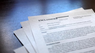 A photograph of the memo written by Devin Nunes. Alex Wroblewski / Bloomberg