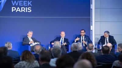 Dr Sultan Al Jaber speaking at a panel during the Argentina Week summit in Paris. Photo: XRG