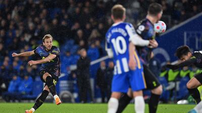 Tottenham striker Harry Kane sends a free-kick over the bar in first half. AFP