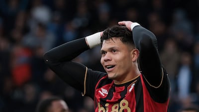 Bournemouth's Evanilson reacts after missing a chance to score. Reuters