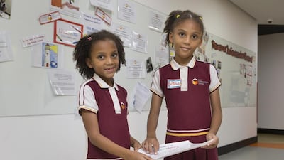 Sisters Sakina and Sawda Fagbemi at the Next Generation School in Al Barsha. The two have been learning financial management and the value of money. Antonie Robertson / The National