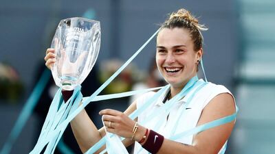 Aryna Sabalenka after beating Ashleigh Barty in the Madrid Open final on Sunday, May 8. Reuters