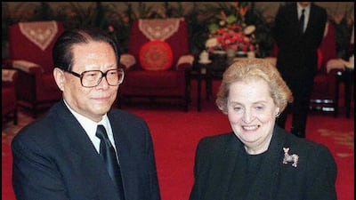 US Secretary of State Madeleine Albright with Jiang Zemin during a meeting at the Zhongnanhai leadership complex, February 24, 1997. AFP
