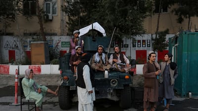 Taliban soldiers are seen at one of the main city squares of Kabul, Afghanistan. Reuters