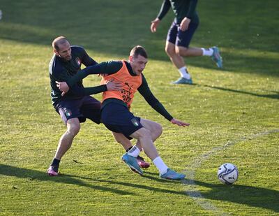 Italy's veteran defender Giorgio Chiellini, left, has only just returned from injury. Getty