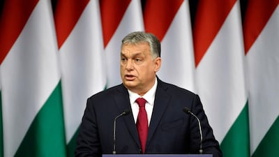 Hungarian Prime Minister Viktor Orban delivers his annual 'State of Hungary' speech. MTI via AP