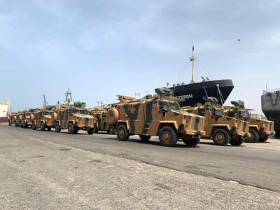 Turkish armoured vehicles in the port of Tripoli. Social Media