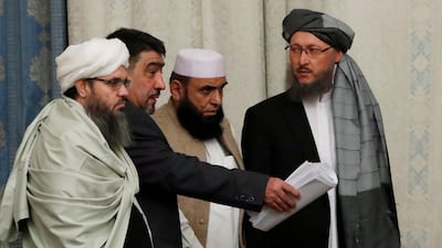Members of a Taliban delegation take their seats during the multilateral peace talks on Afghanistan in Moscow. Reuters