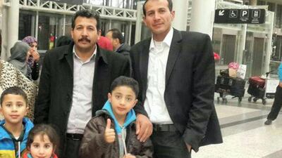 Mohammed Jomaa saying goodbye to his brother Abed before flying to the US at the Beirut airport. Courtesy Mohammed Jomaa