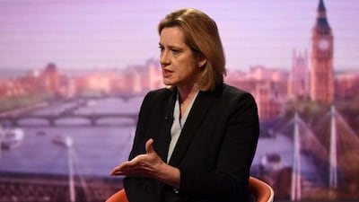 Britain’s home secretary Amber Rudd appears on the BBC’s Andrew Marr Show on March 26, 2017. Jeff Overs / BBC via Reuters