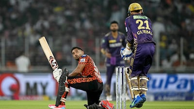 Sunrisers Hyderabad's Rahul Tripathi on his way to making 55 of 35 balls. AFP