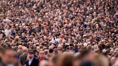 Jockey Nico de Boinville celebrates winning the Supreme Novices' Hurdle on Constitution Hill. PA