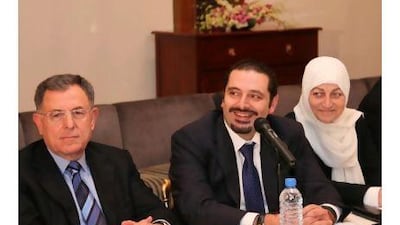 Hezbollah chief Hassan Nasrallah said on Sunday his group and its allies would not back Saad al Hariri, centre, to form a new Lebanese government.