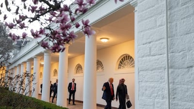 US President Donald Trump welcomes Sheikh Tahnoon bin Zayed to the White House. Photo: Donald Trump / Truth Social