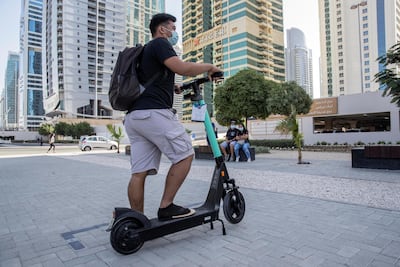 Residents in Dubai can now rent electric scooters in Dubai for 50 fils a minute. Antonie Robertson / The National