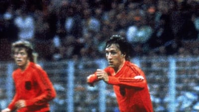June 19, 1974: Johan Cruyff of Holland in action during the World Cup match against Sweden. Mandatory Credit: Allsport UK /Allsport