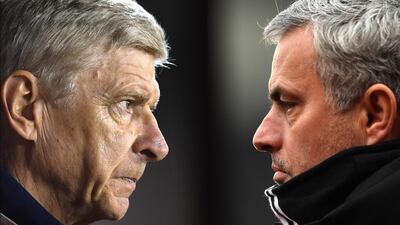 Arsene Wenger, left, has no doubt Jose Mourinho has left his mark on the Manchester United team. Laurence Griffiths / Getty Images