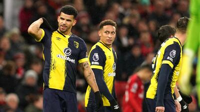 Bournemouth's Dominic Solanke, left, celebrates after opening the scoring. PA