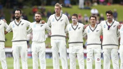 New Zealand players sing the national anthem in Wellington. Getty Images