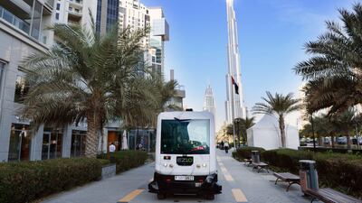 A handout photo of smart driverless vehicle in Business Bay, Dubai. Courtesy: RTA