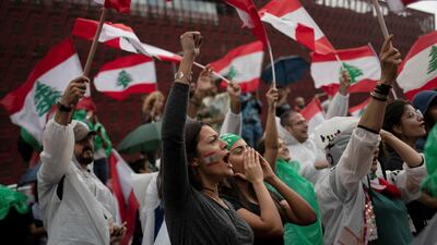 Demonstrators in the Jal Al Dib suburb of Beirut on October 24, 2019, the eight consecutive day of protests against Lebanon's government. Reuters