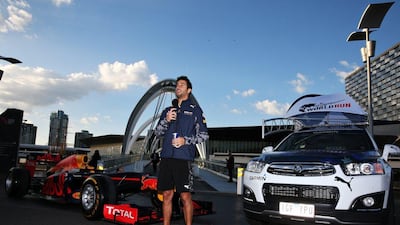 Daniel Ricciardo of Australia and Red Bull Racing talks to the press at Seafarers Bride during previews to the Australian Formula One Grand Prix at Albert Park on March 16, 2016 in Melbourne, Australia. (Photo by Mark Thompson/Getty Images)