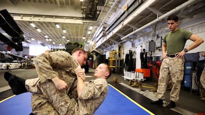 US Marines grapple during their regular training.