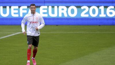 Portugal's Cristiano Ronaldo shown at training on Tuesday ahead of his team's Euro 2016 qualifying match against Denmark on Thursday night. Hugo Delgado / EPA / October 6, 2015