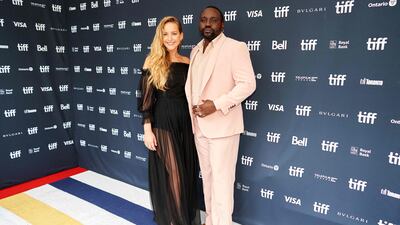 Jennifer Lawrence and Brian Tyree Henry arrive for the premiere of 'Causeway'. AFP