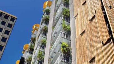 Council House Two, in Melbourne, which was designed by Mick Pearce. The building was inspired by a termite's nest and is the most energy efficient in the city.