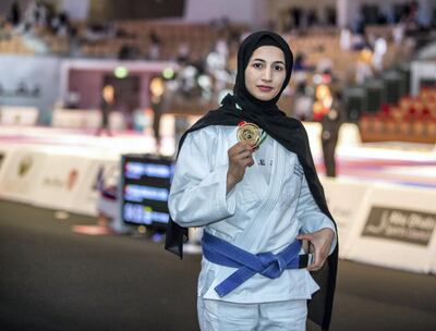 Mahra Al Hanaei, pictured in April, put UAE women's jiu-jitsu firmly on the world map when she won a silver medal in the 49-kilogram weight division at the Asian Games. Victor Besa / The National