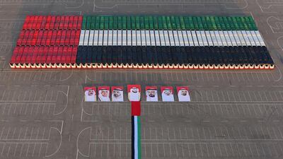156 buses were used to create the UAE flag - setting a new world record. Courtesy Department of Transport
