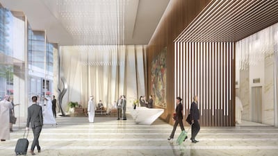 Rendering of the Residential lobby at Al Maryah Central, a 2.3 million-square-foot super-regional shopping centre located at the core of Al Maryah Island in Abu Dhabi. Courtesy Gulf Related