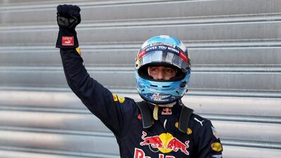 Daniel Ricciardo of Australia and Red Bull Racing celebrates getting pole position for the Monaco Grand Prix at Circuit de Monaco on Saturday. Lars Baron / Getty Images