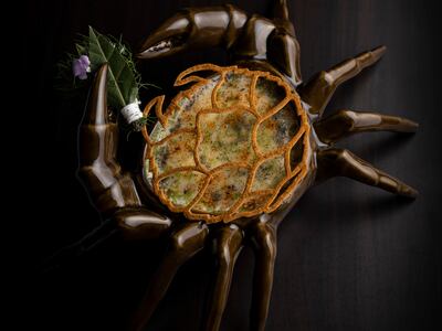 Brittany brown crab, fragrant kari gosse and bouillabaisse essence. Photo: Ossiano