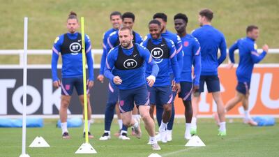 Luke Shaw training with teammates at St George's Park. Getty