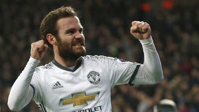 Manchester United's Juan Mata celebrates after scoring the opening goal against West Ham at the London stadium, in London January 2, 2017. Alastair Grant / AP