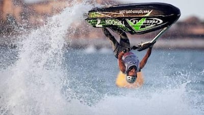 Khalid Salim al Qubaisi performs during the UAE Jet-Ski Championships in Dubai.