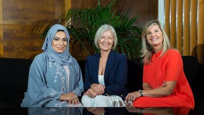 From left: Lubna Qassim, executive vice president and group general counsel at Emirates NBD, Julie Irving, a partner at the Links Group, and Tara Rogers-Ellis, a board member of Reach Mentoring. Courtesy The Links Group