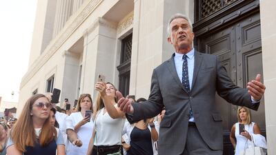 Mr Kennedy speaks after a hearing challenging the constitutionality of the state legislature's repeal of the religious exemption to vaccination on August 14, 2019, in Albany, New York. AP