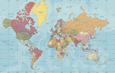 The Mercator projection, developed in the 16th century, distorts the size of land masses. Getty Images