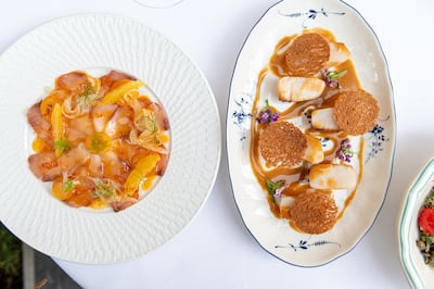 The Yellowtail carpaccio and Saint Jacques. Photo: Amelie
