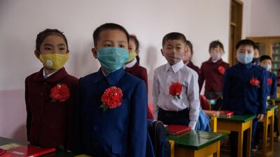Primary school children attend a class at Hasin Primary School in Sosong District in Pyongyang. AFP